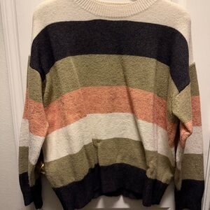 Cozy Striped Women's Sweater in Cream, Olive, and Peach